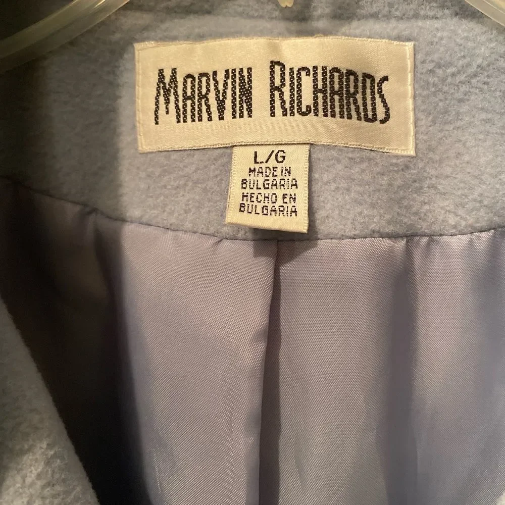 Vintage Marvin Richards Powder Blue Double Breasted Pea Coat Size Large